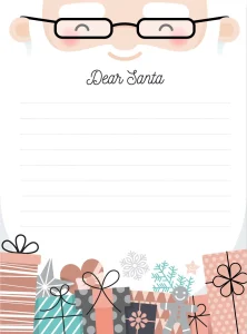 Cute 'Dear Santa' letter template with festive gifts and a cheerful design.
