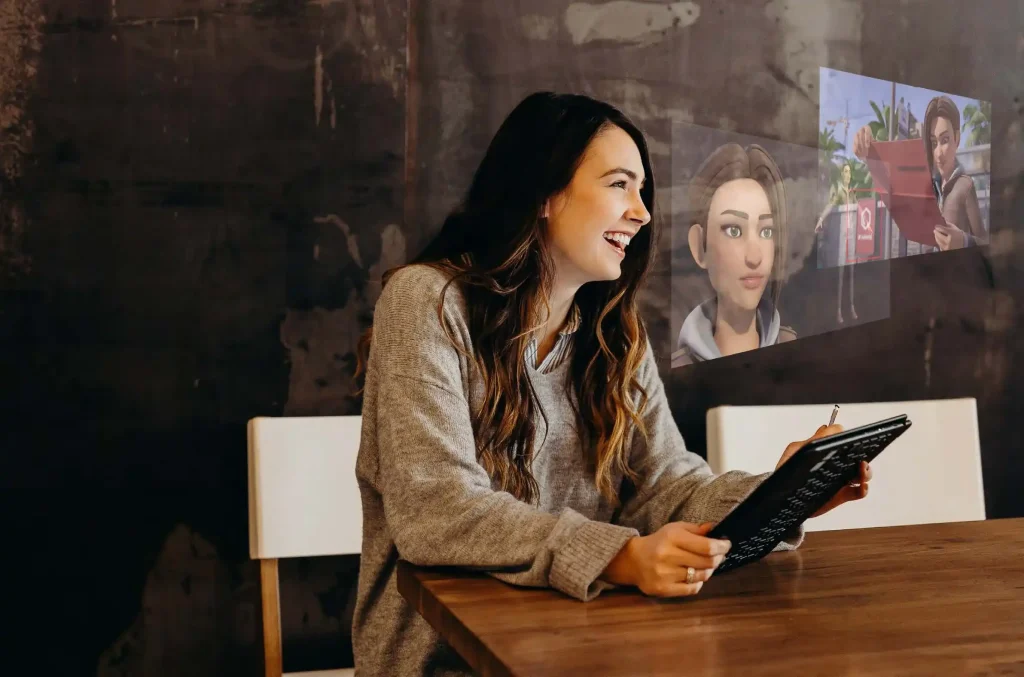 Woman participating in a video conference