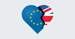 A heart symbol divided, representing the separation between the European Union and the United Kingdom.