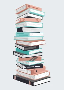A colorful stack of books in a minimalist design.