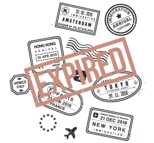 Image showing various passport stamps with the word 'EXPIRED' prominently displayed