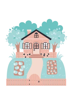 A charming house surrounded by trees and a garden.