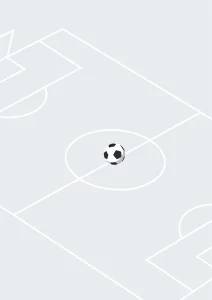A soccer field featuring a black and white ball at the center.
