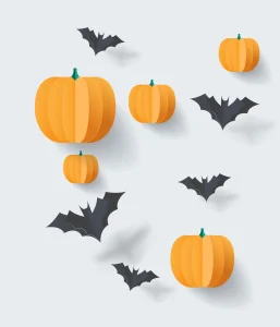 Colorful pumpkins and bats for Halloween decoration