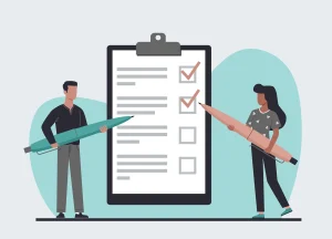 Illustration of a team checking off items on a checklist