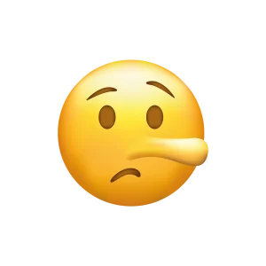 Emoji depicting a worried face with a long nose, representing dishonesty.