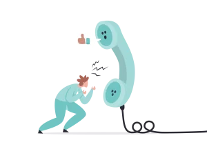 A person engaging in a conversation with a telephone.