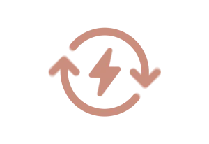 Icon representing energy recycling with arrows and a lightning bolt.