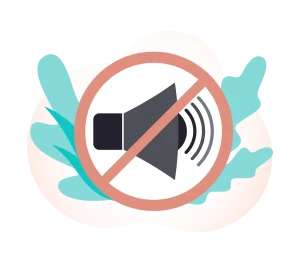 Icon representing no sound with a speaker and a prohibition symbol.