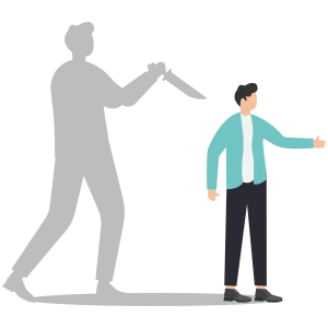 Illustration of a man facing a shadowy figure with a knife.