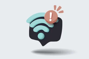 3D illustration of a WiFi alert icon with an exclamation mark