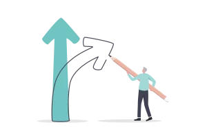 Illustration of a person drawing an upward arrow symbolizing growth.