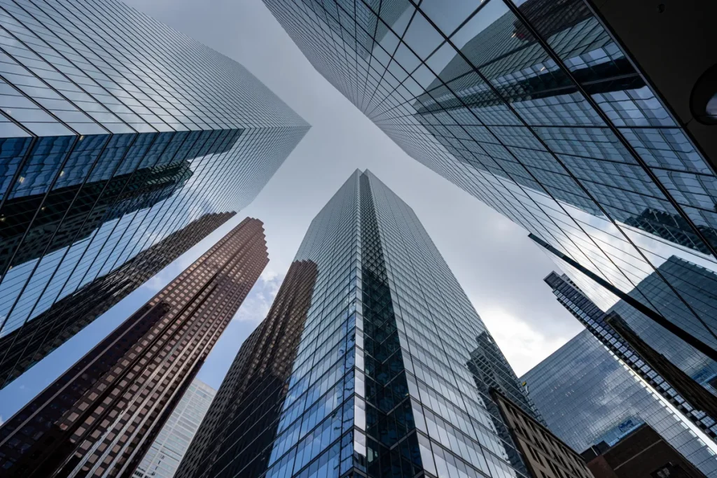 Skyscrapers viewed from street level