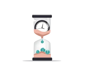 An hourglass symbolizing the relationship between time and money.
